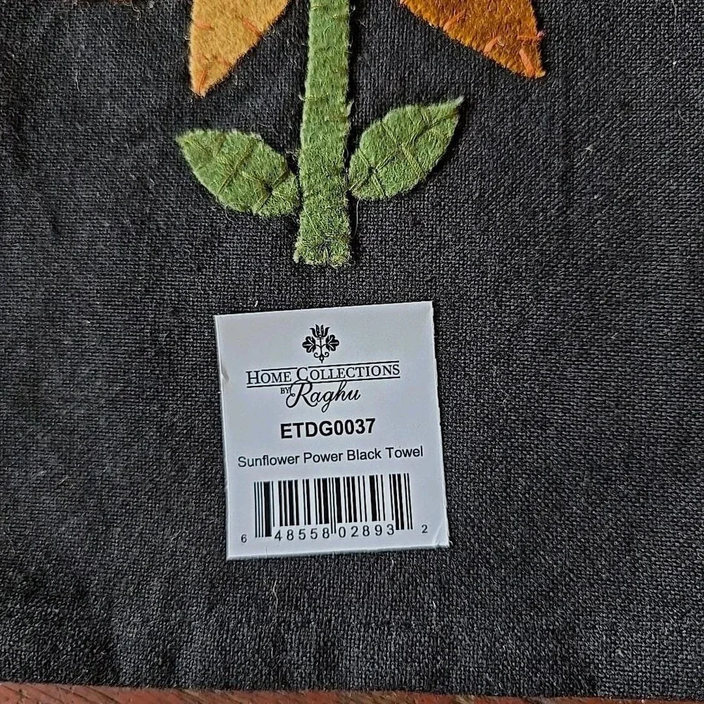 Primitive Farmhouse SUNFLOWER Towel Applique 18x28 NEW Cotton‎ & Wool Felt